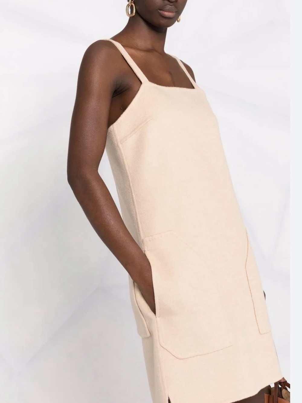 Max Mara Camel Hair Mini Pinafore Dress with Patch Pockets Size M